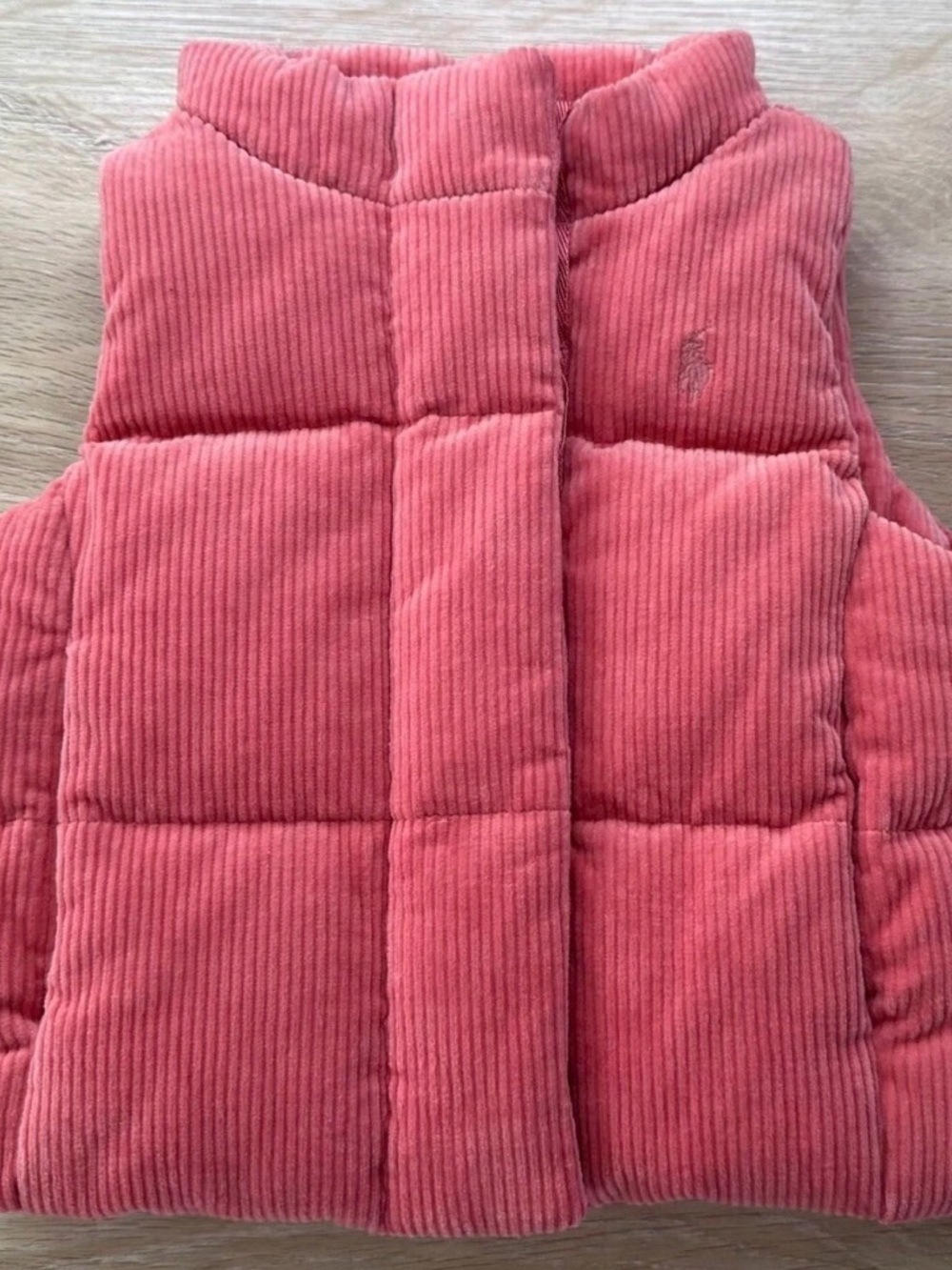 Ralph Lauren Pink and Ivory Corduroy-Trim Puffer Vest